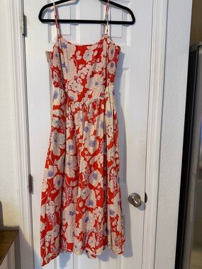 Anthropologie Red Floral Midi Dress